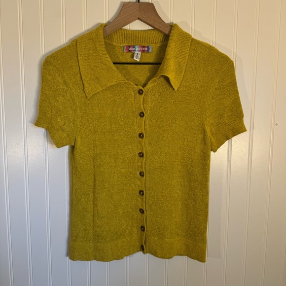 Urban Outfitters Adeline V Neck Collared Cardigan Yellow Women’s Size Small - Picture 2 of 10